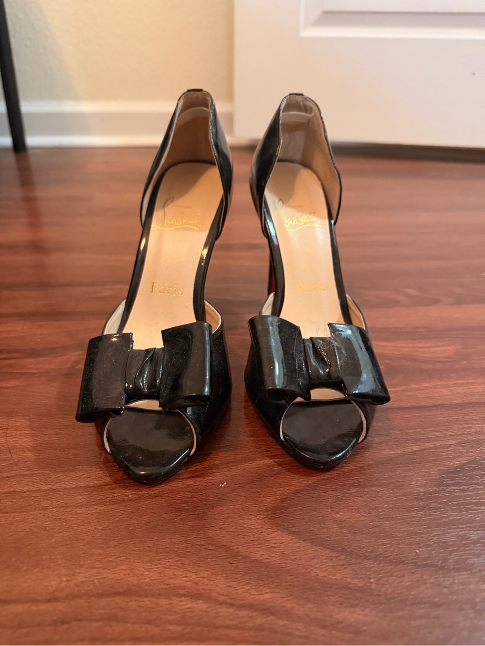 Christian LouBoutin Patent Peep-Toe Bow Heels
